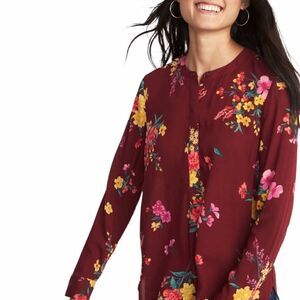 NWT Old‎ Navy Burgundy Wine Floral Tunic Length Long Sleeve Blouse